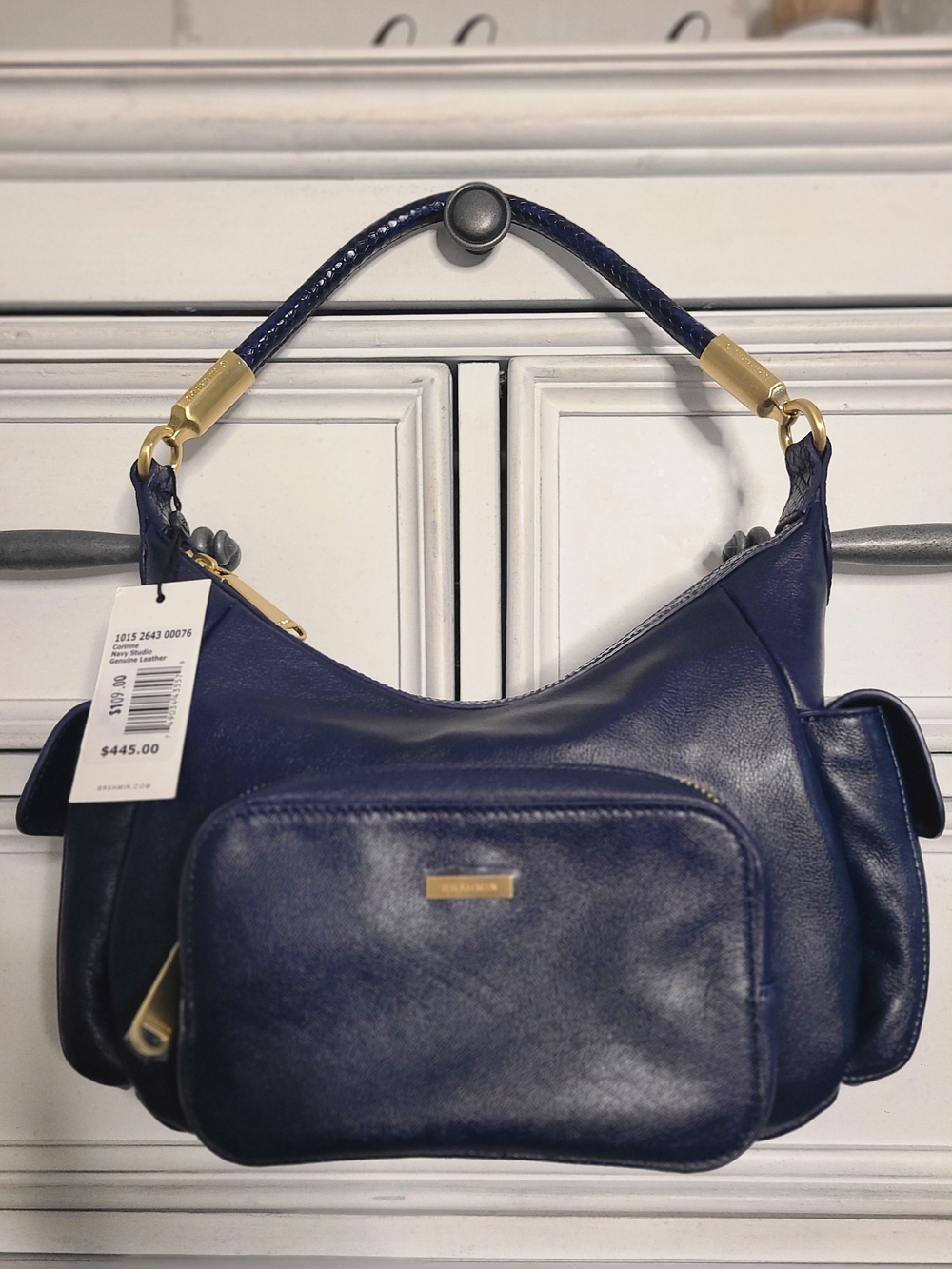 BRAHMIN Navy Geniune Leather Shoulder Bag - Gold Hardware